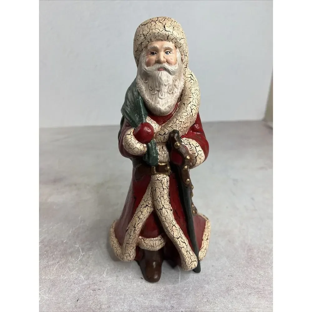 Vintage Old World Santa With Staff‎ And Toy bag Figurine Handmade Ceramic